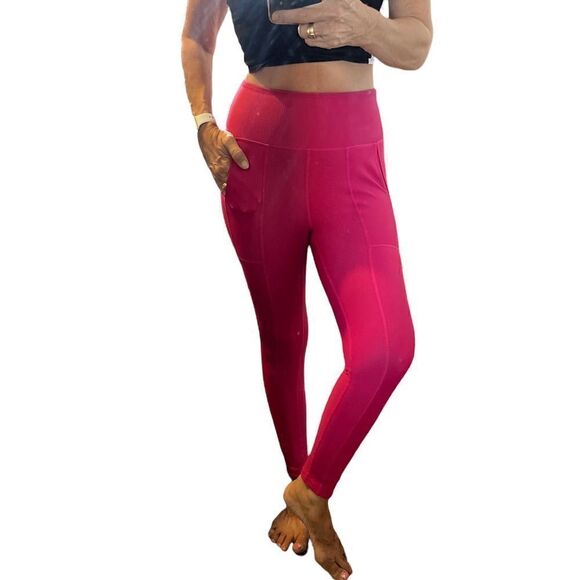 NEW Free People Movement Pink Texture Side Pockets High Rise Leggings.Size M - Picture 2 of 15